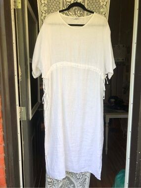 White Linen Maxi Dress with Side Tie Detail